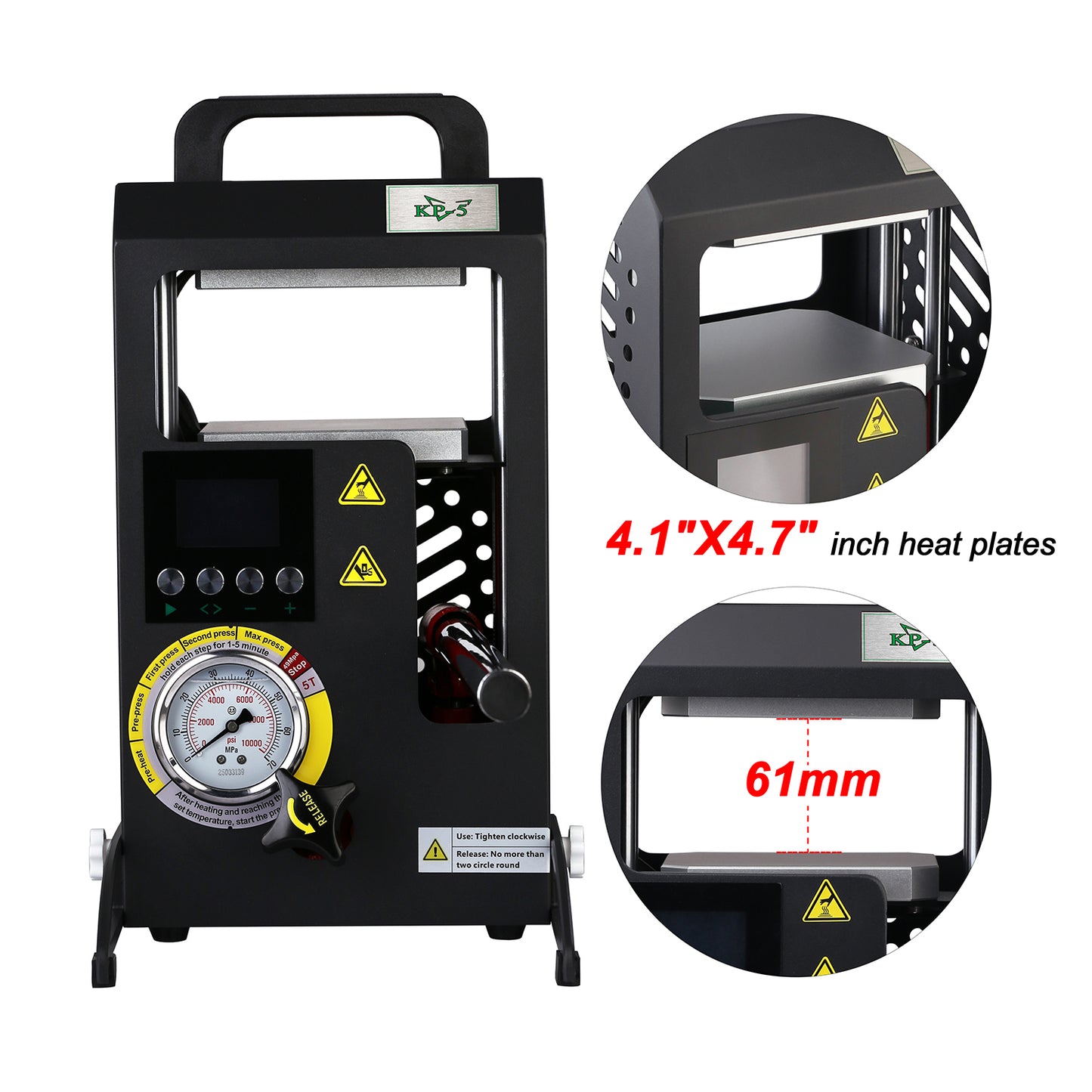 5 Tons Rosin Heat Press Machine with 4.7" X 4.1" Dual Heated Plates Manual Press with LCD Digital Display Screen & Precise Pressure Gauge 110V/220V