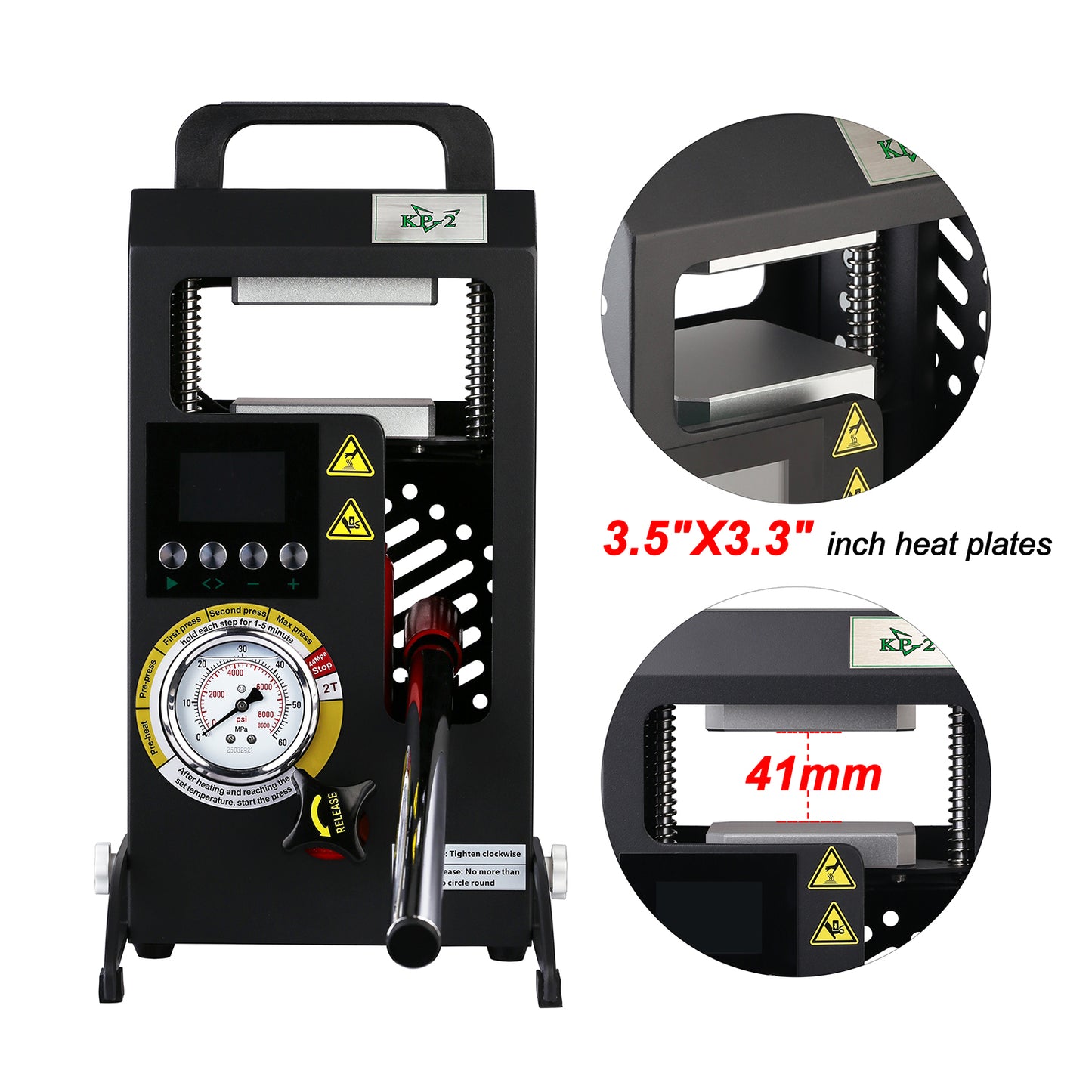 2 Tons Rosin Heat Press Machine with 3.55" X 3.15" Dual Heated Plates Manual Press with LCD Digital Display Screen & Precise Pressure Gauge 110V/220V