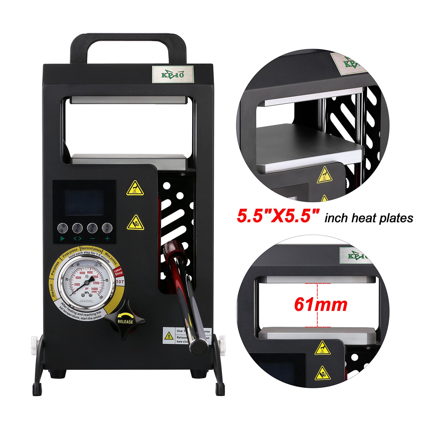 10 Tons Rosin Heat Press Machine with 5.5" X 5.5" Dual Heated Plates Manual Press with LCD Digital Display Screen & Precise Pressure Gauge 110V/220V