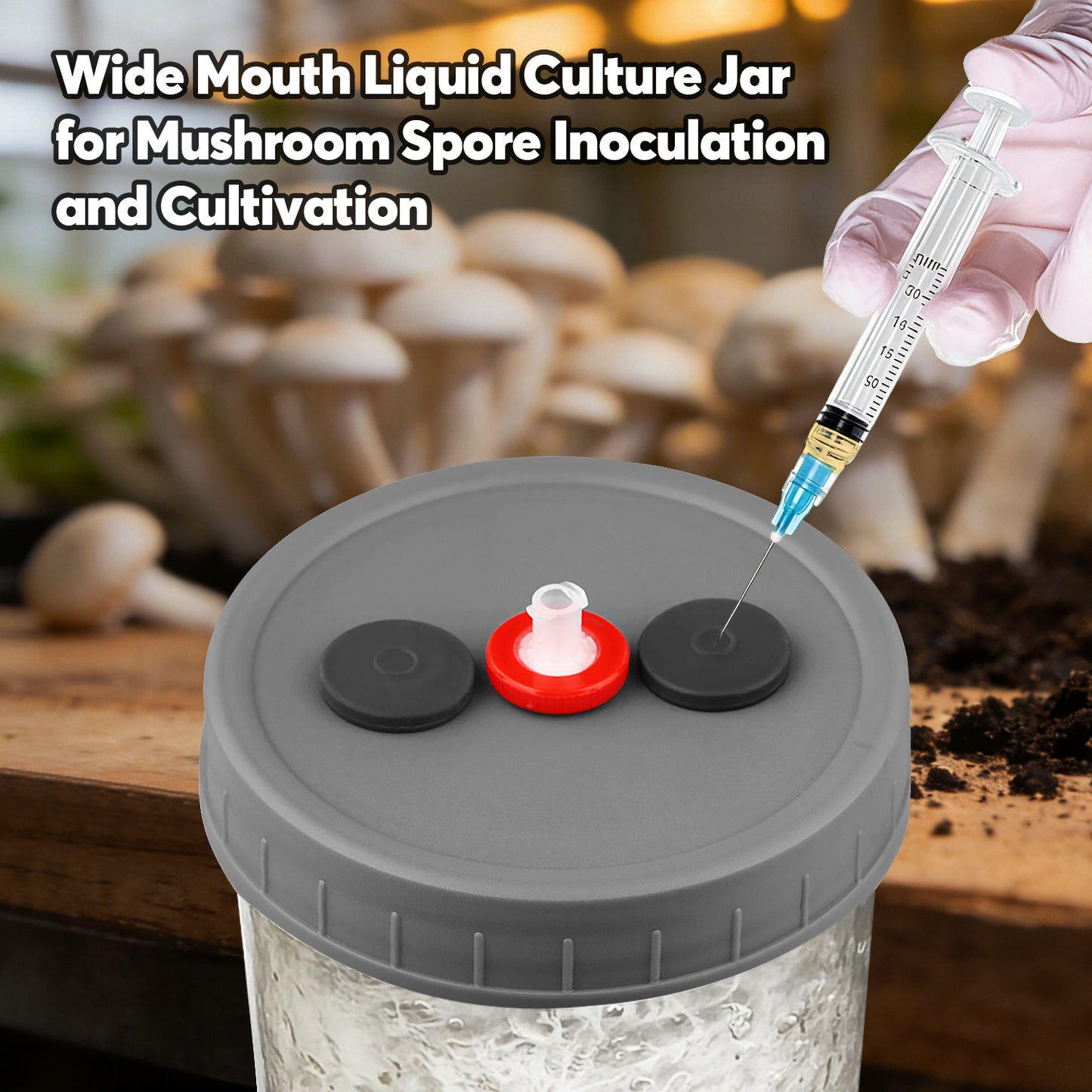 Mushroom Liquid Culture Jar with Self Healing Sealing Injection Port & Syringe Filter Port Mycology Supplies Mushroom Inoculation, Cultivation, Growing Kit 500 ML, 6PCS|PACK