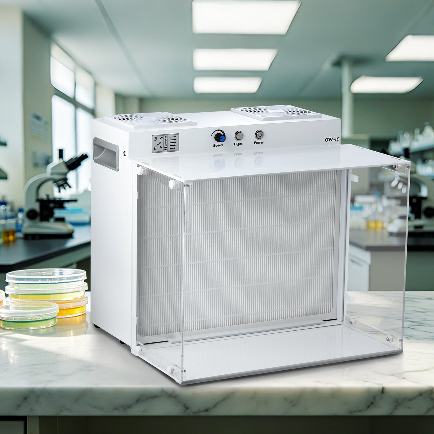 Laminar Flow Hood with H12 HEPA Filter Mushroom Inoculation & Cultivation Fan Filter Unit for Mycology Supplies Laboratory Clean Room Dual-Fan Air Filtration System