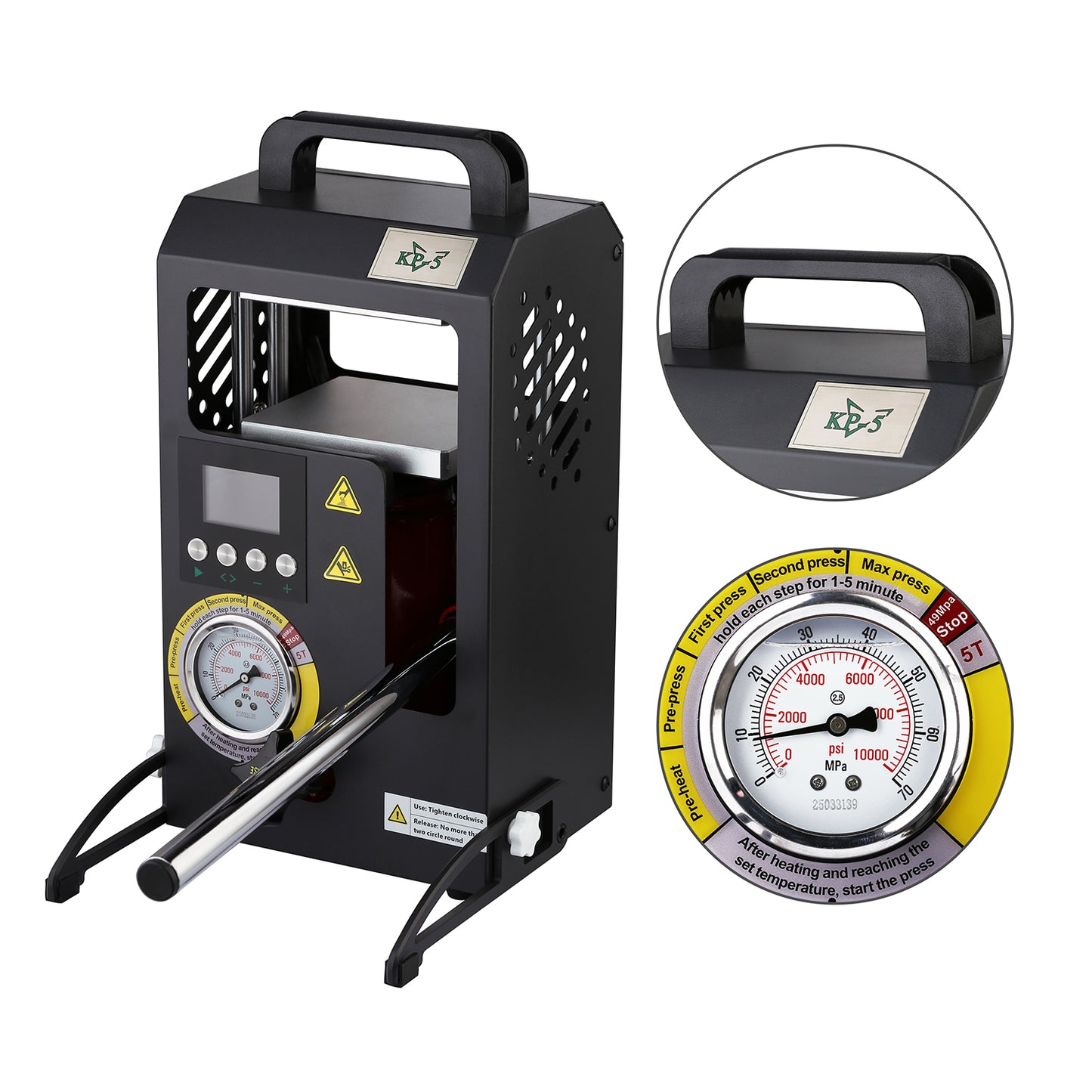 5 Tons Rosin Heat Press Machine with 4.7" X 4.1" Dual Heated Plates Manual Press with LCD Digital Display Screen & Precise Pressure Gauge 110V/220V