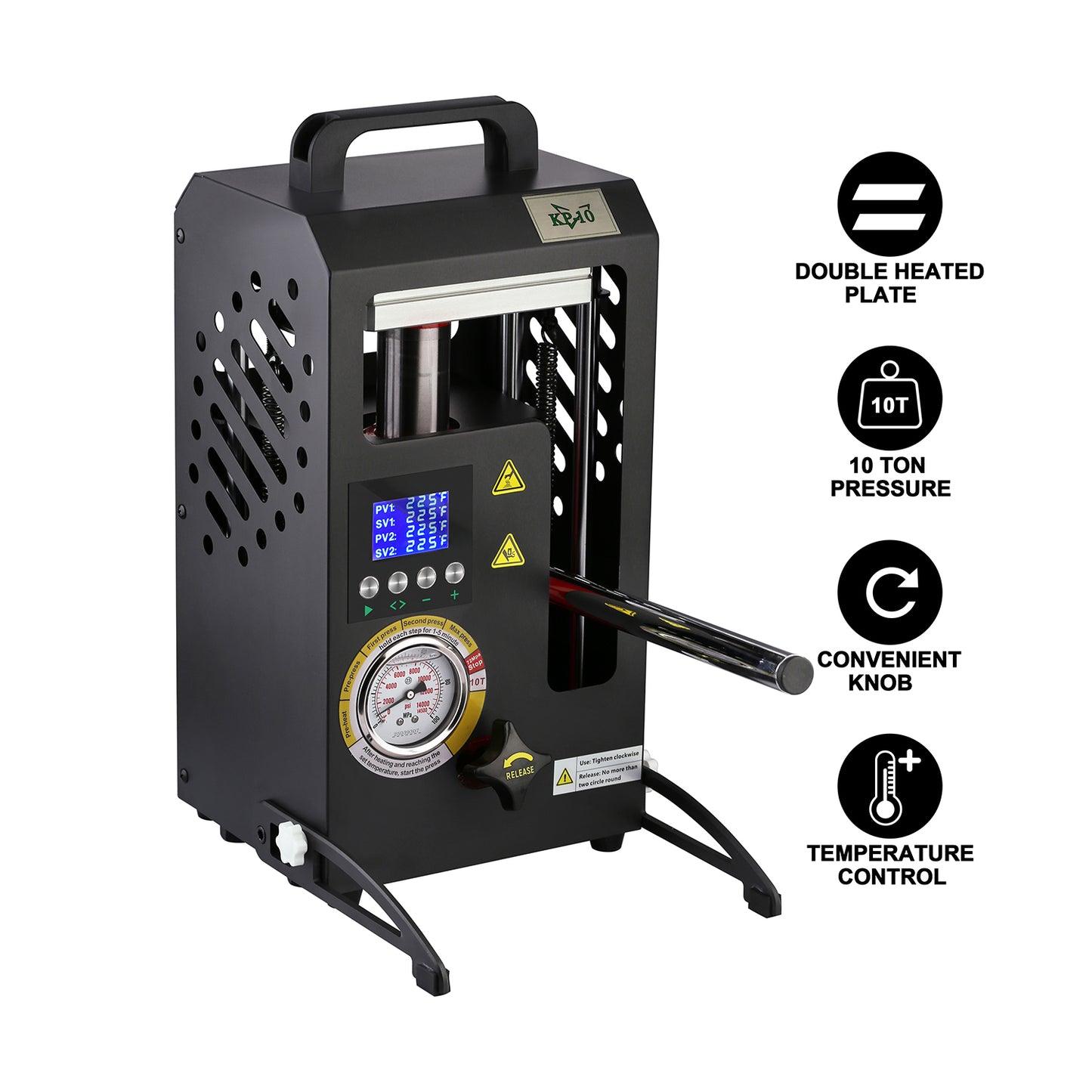 10 Tons Rosin Heat Press Machine with 5.5" X 5.5" Dual Heated Plates Manual Press with LCD Digital Display Screen & Precise Pressure Gauge 110V/220V