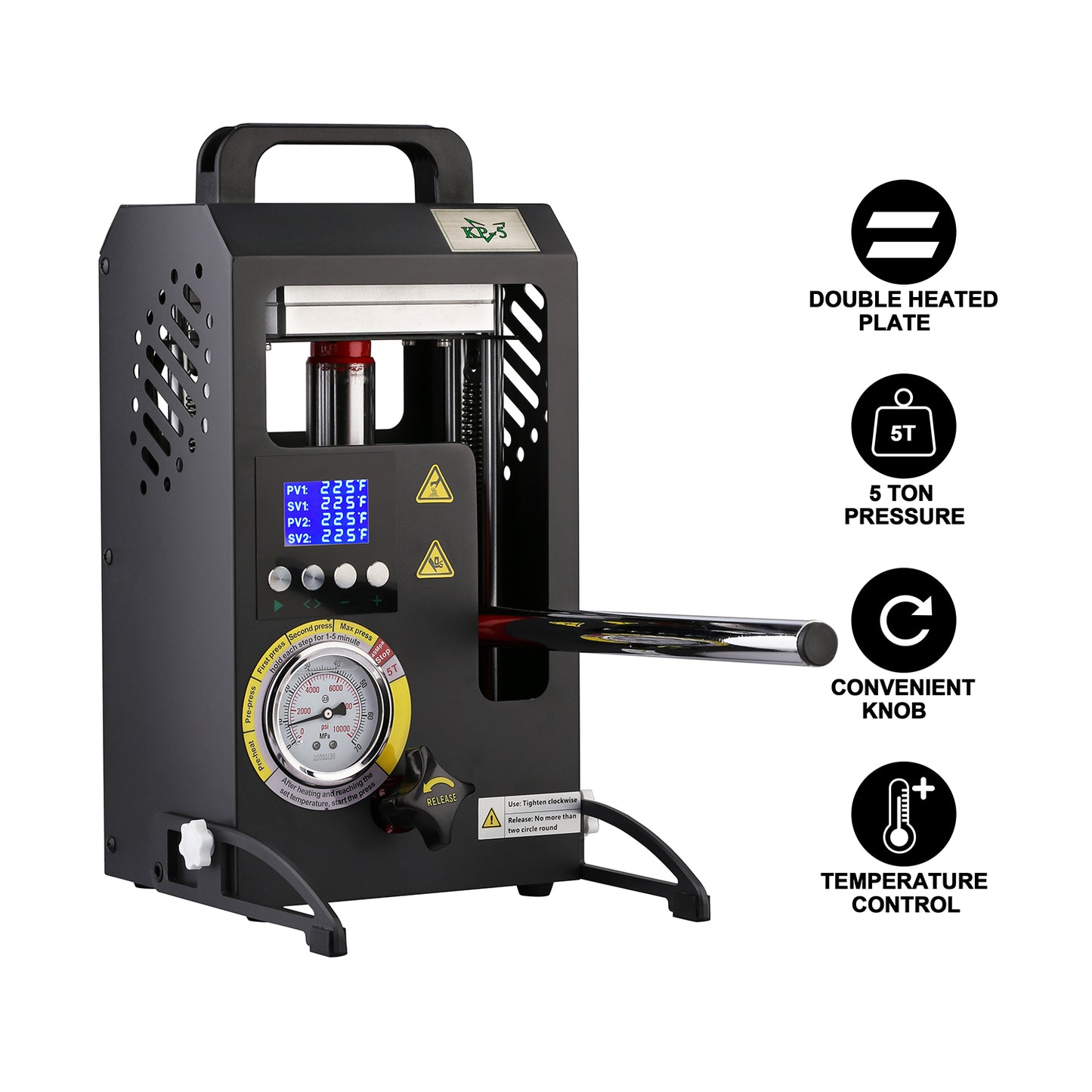 5 Tons Rosin Heat Press Machine with 4.7" X 4.1" Dual Heated Plates Manual Press with LCD Digital Display Screen & Precise Pressure Gauge 110V/220V