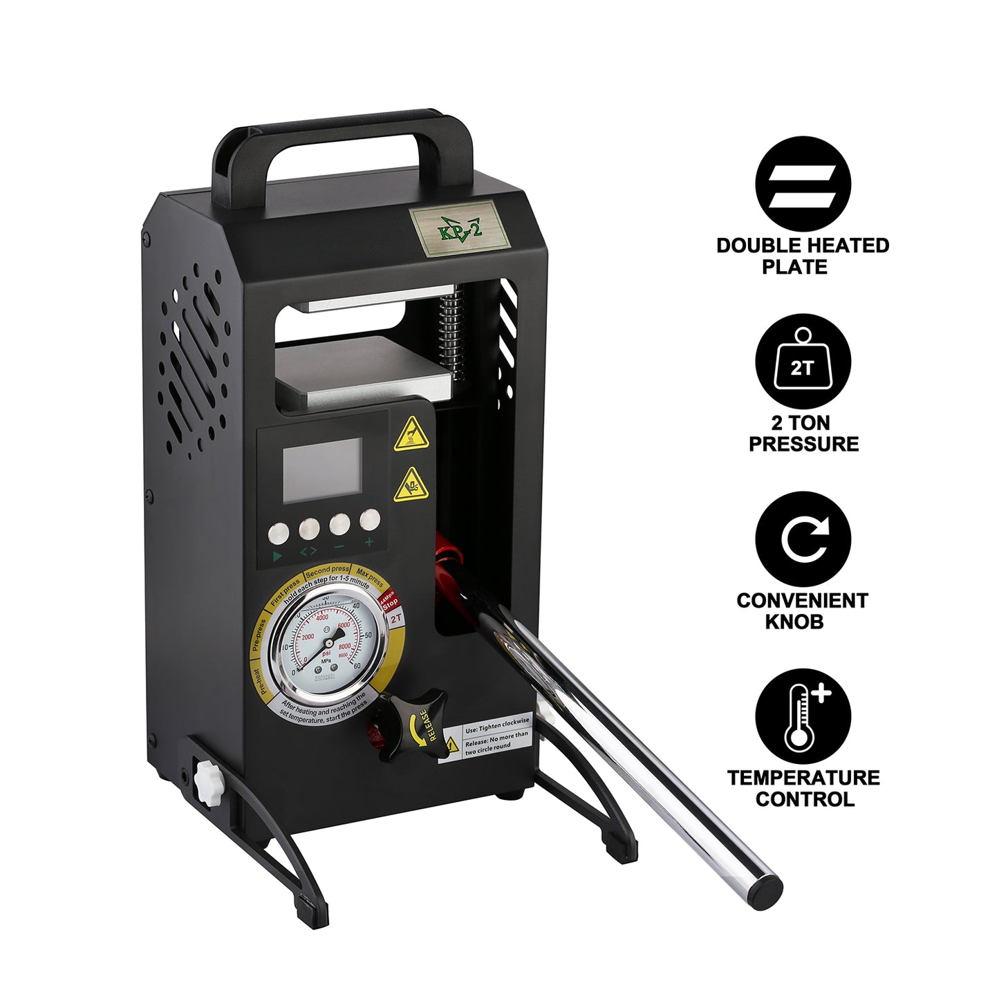 2 Tons Rosin Heat Press Machine with 3.55" X 3.15" Dual Heated Plates Manual Press with LCD Digital Display Screen & Precise Pressure Gauge 110V/220V