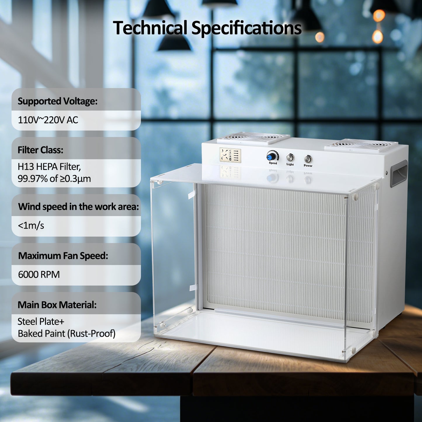 Laminar Flow Hood with H13 HEPA Filter Mushroom Inoculation & Cultivation Fan Filter Unit for Mycology Supplies Laboratory Clean Room Dual-Fan Air Filtration System