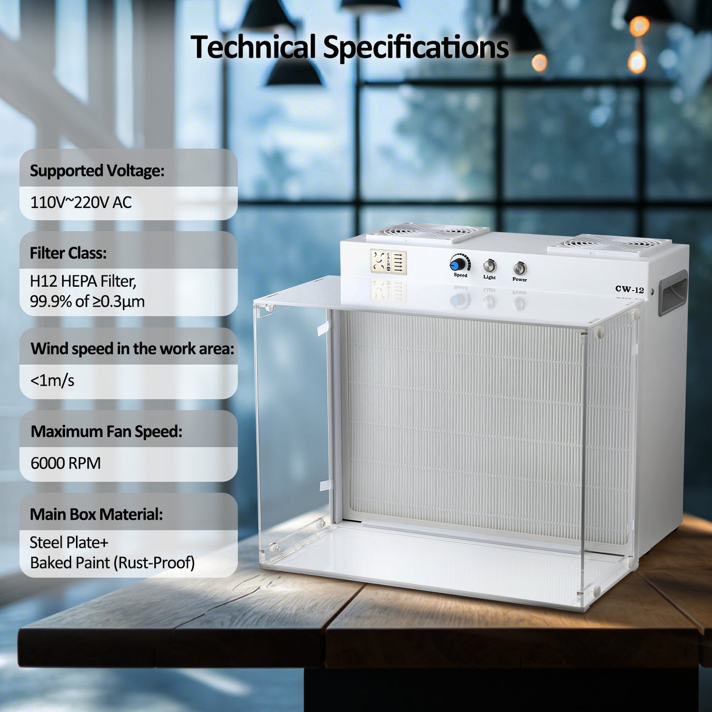 Laminar Flow Hood with H12 HEPA Filter Mushroom Inoculation & Cultivation Fan Filter Unit for Mycology Supplies Laboratory Clean Room Dual-Fan Air Filtration System