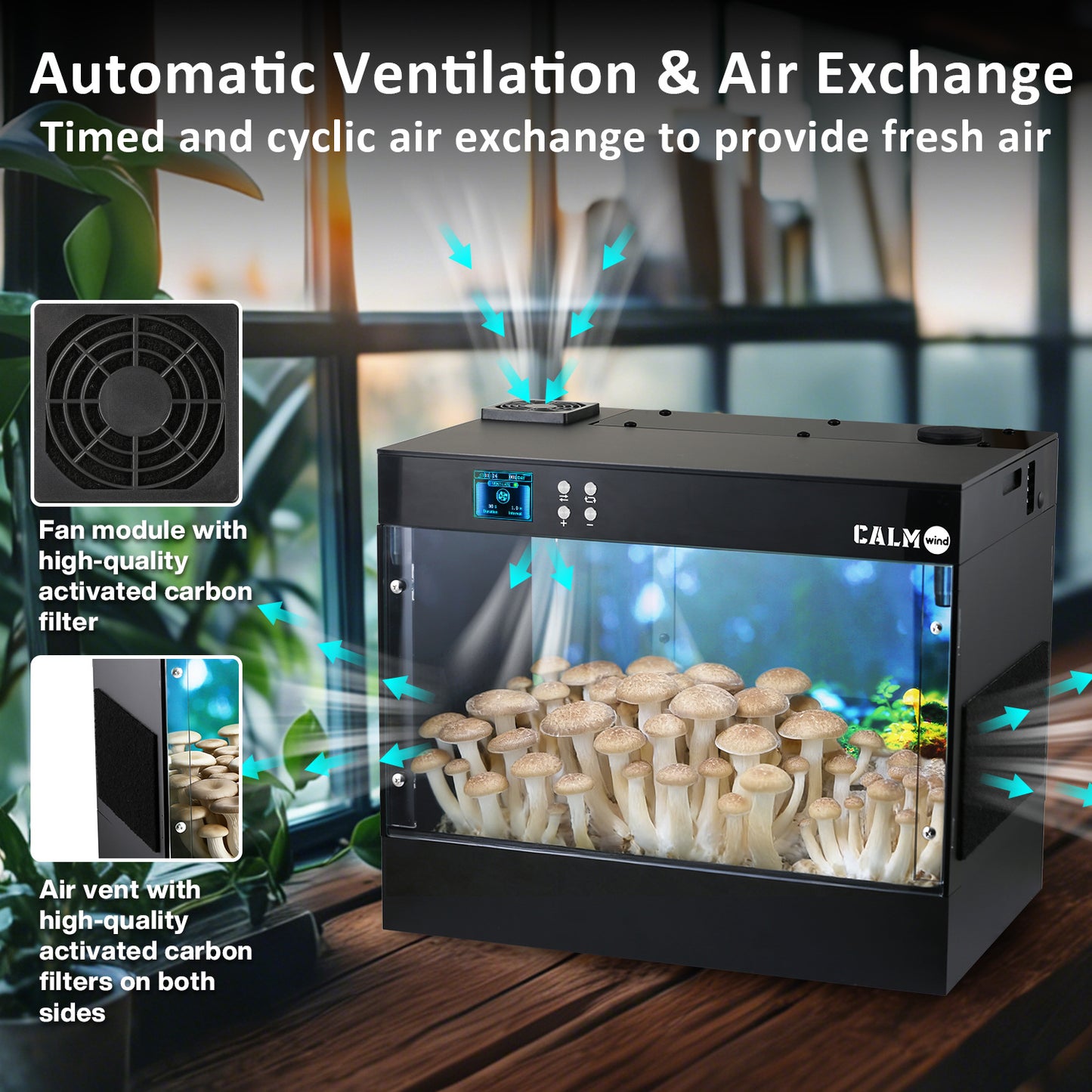 Smart Growing Box Fruting Chamber for Indoor Mushroom Cultivation Eco Box with Grow Lights & Lighting Lamps Temperature & Humidity Monitoring & Display Monotub Grow Kit with Automatic Humidification & Ventilation
