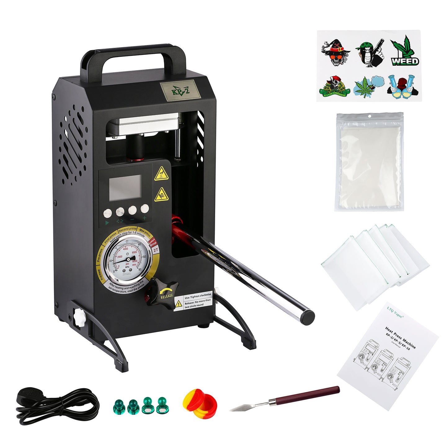 2 Tons Rosin Heat Press Machine with 3.55" X 3.15" Dual Heated Plates Manual Press with LCD Digital Display Screen & Precise Pressure Gauge 110V/220V