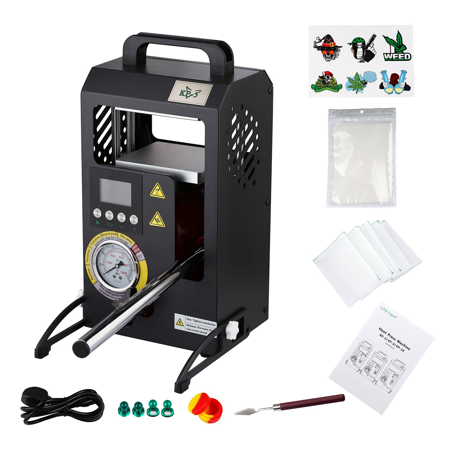 5 Tons Rosin Heat Press Machine with 4.7" X 4.1" Dual Heated Plates Manual Press with LCD Digital Display Screen & Precise Pressure Gauge 110V/220V