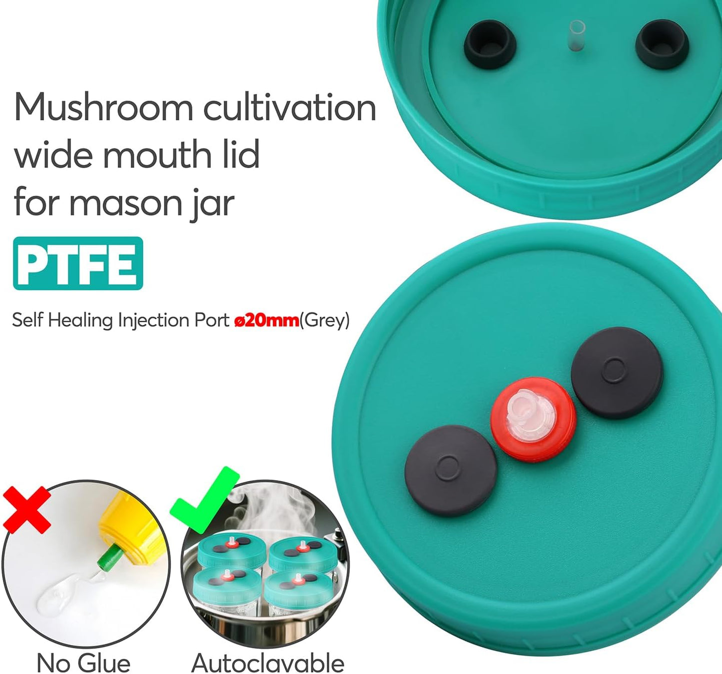 Mushroom Liquid Culture Jar with Self Healing Sealing Injection Port & Syringe Filter Port Mycology Supplies Mushroom Inoculation, Cultivation, Growing Kit 500 ML, 6PCS|PACK